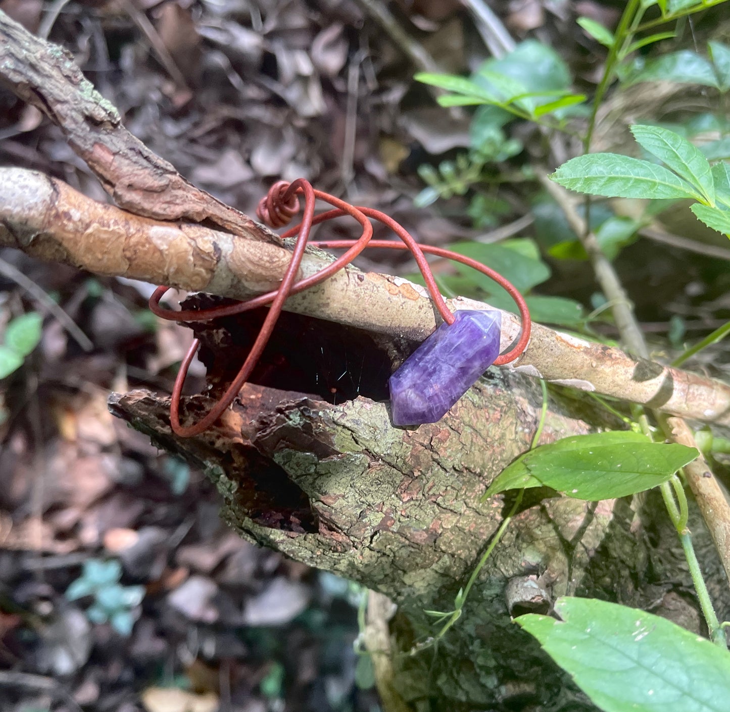 "Dabble In Dimensions" Purple Amethyst Stone Pendant Leather Necklace