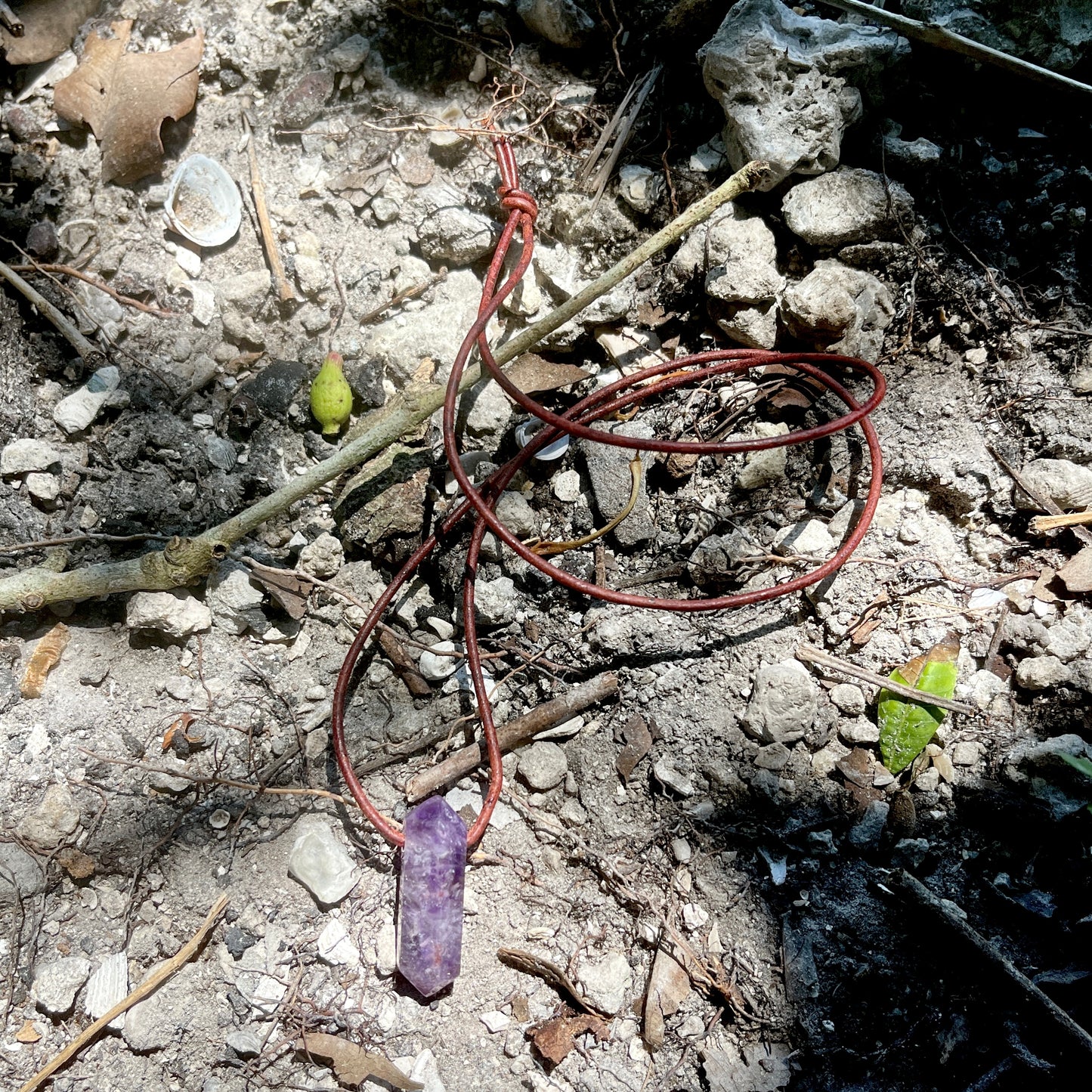 "Dabble In Dimensions" Purple Amethyst Stone Pendant Leather Necklace