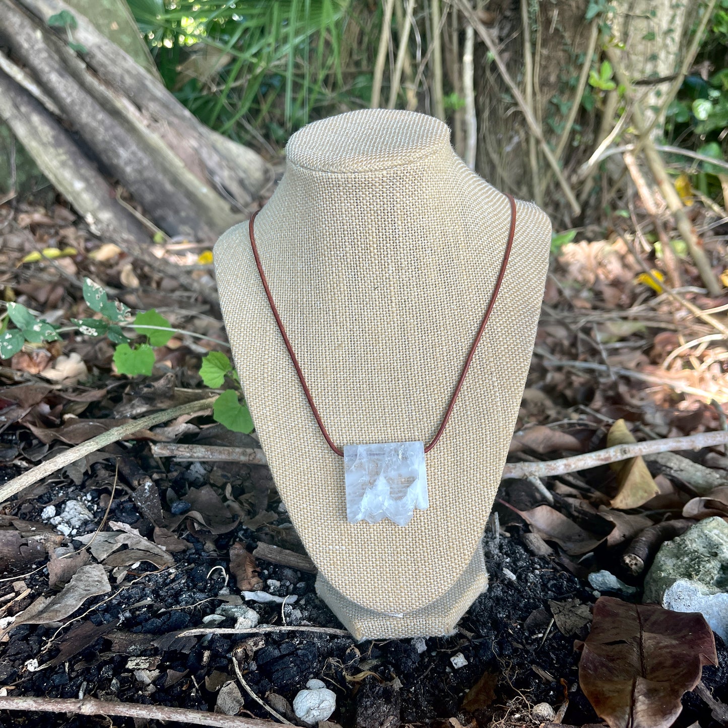 "Hosanna" White Druzy Geode Agate Sliding Pendant Rustic Leather Necklace