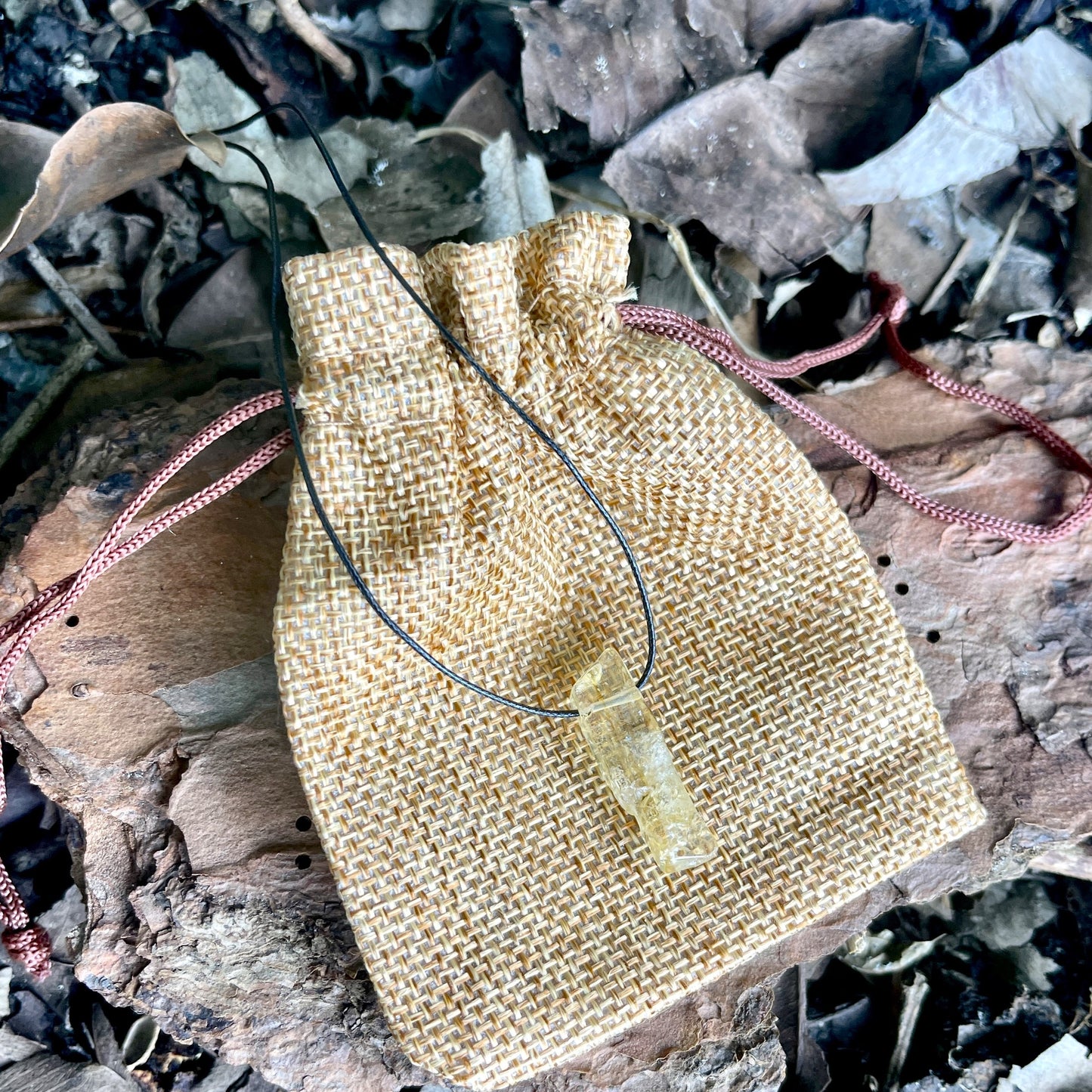 "Beachwalk" Yellow Lemon Crackled Citrine Cord Necklace