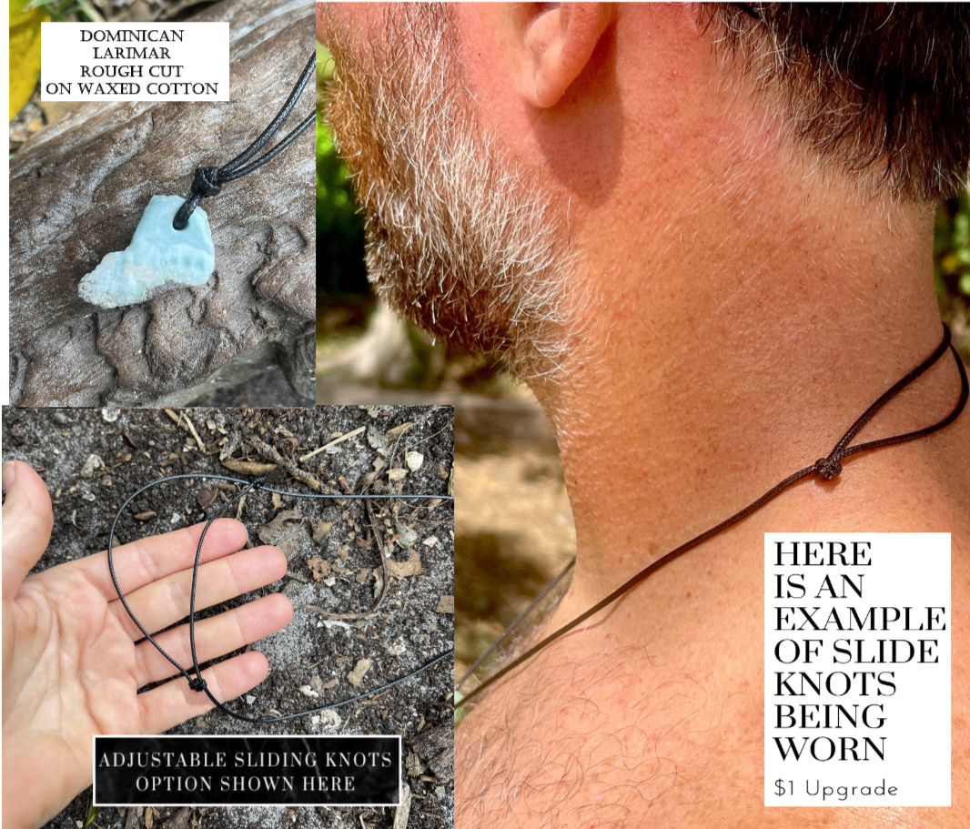 "Prehistory's Secret" Dominican Larimar Pendant Cotton Necklace