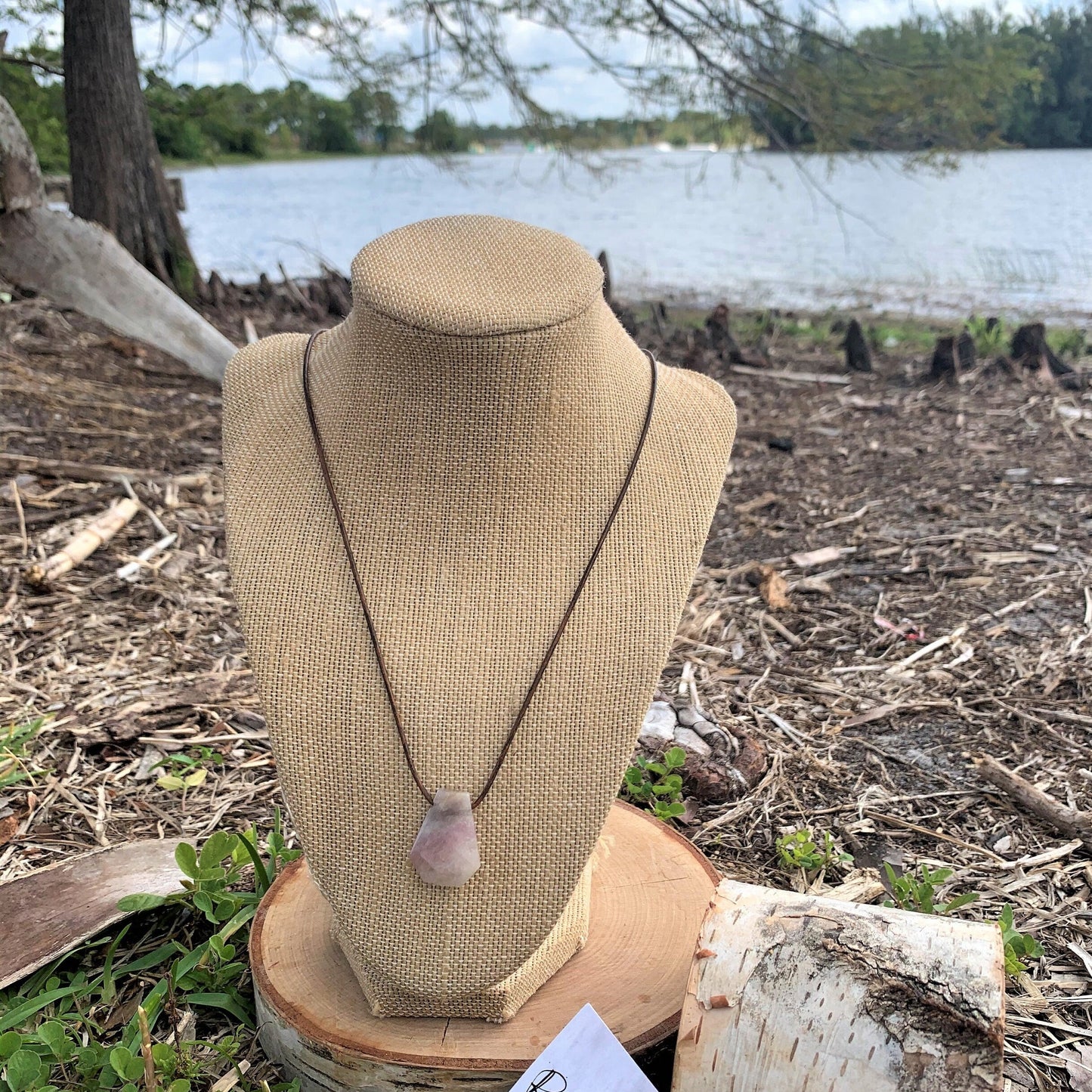 "Bermuda" Midnight Pink Rose Quartz Leather Necklace