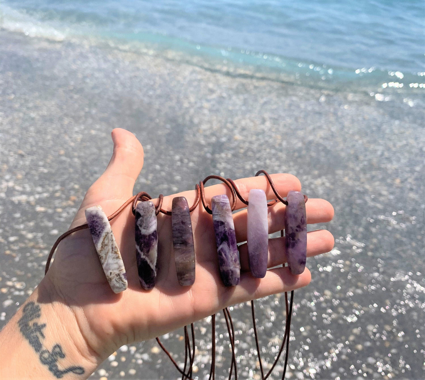 "Panchromatic" Purple Chevron Amethyst Leather Necklace