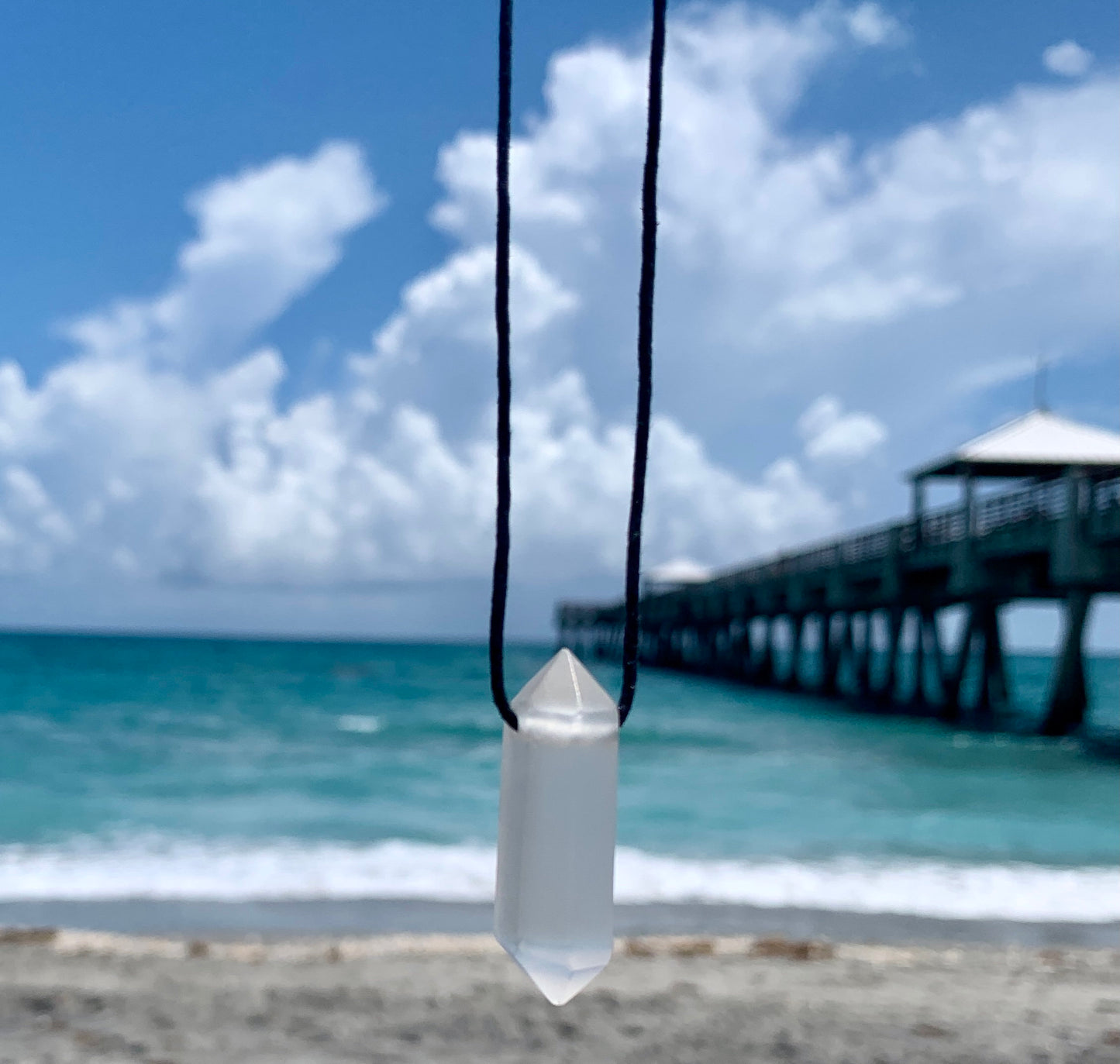 "Counterfeit Immortality" Frosted Matte Clear Quartz Cotton Necklace