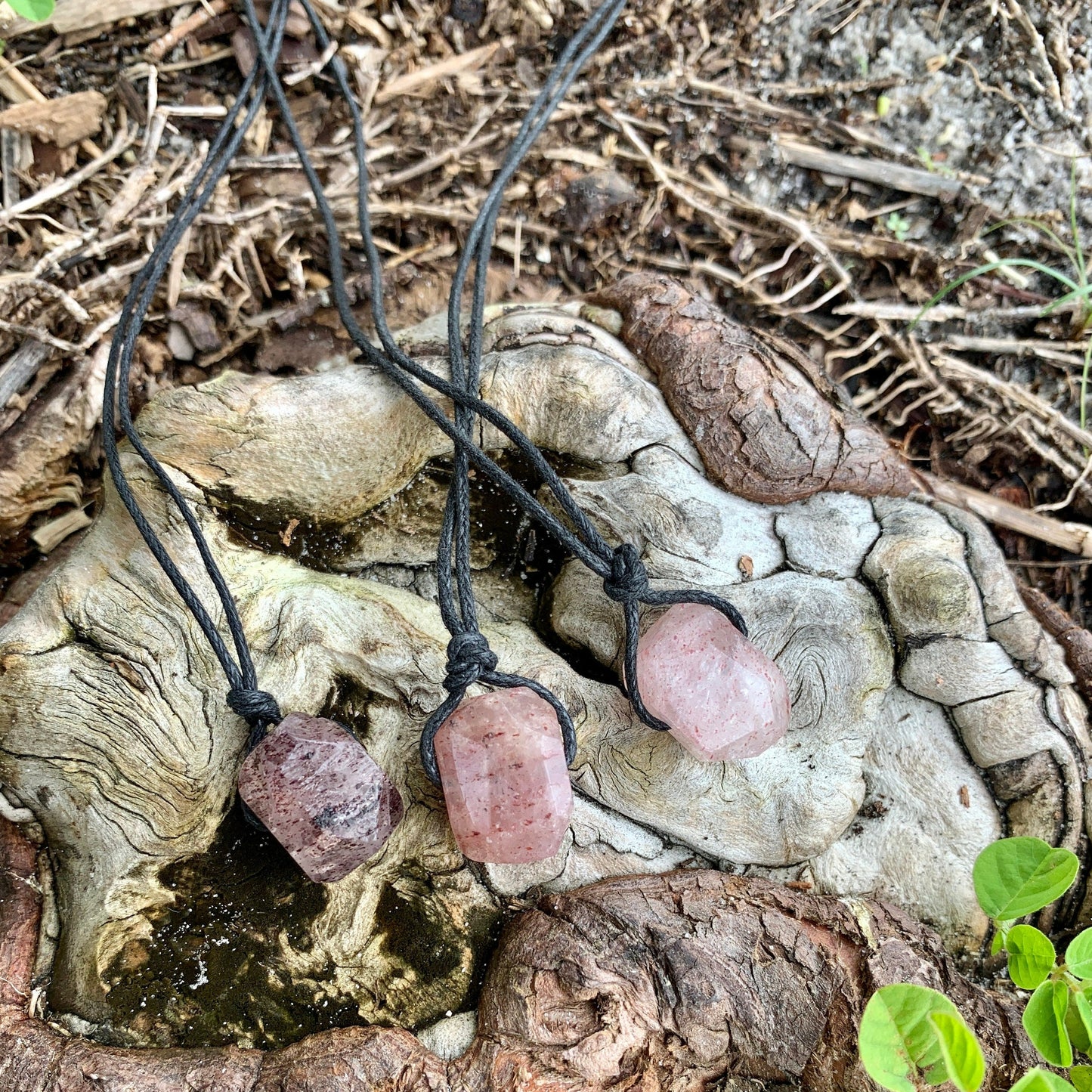 "Aberration" Strawberry Quartz Crystal Nugget Necklace