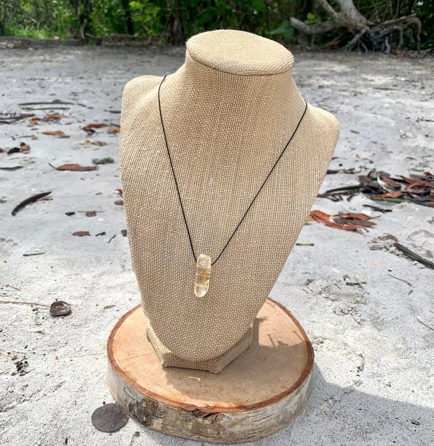 "Beachwalk" Yellow Lemon Crackled Citrine Cord Necklace