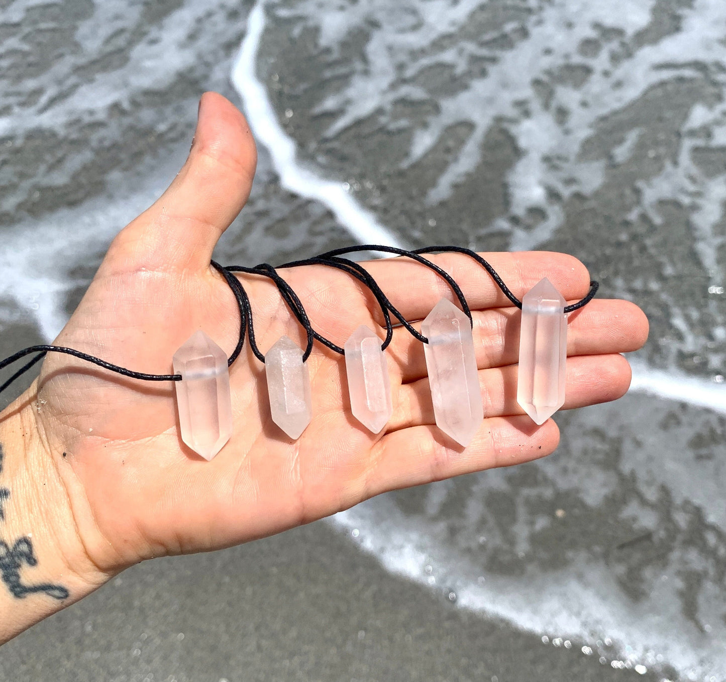 "Counterfeit Immortality" Frosted Matte Clear Quartz Cotton Necklace