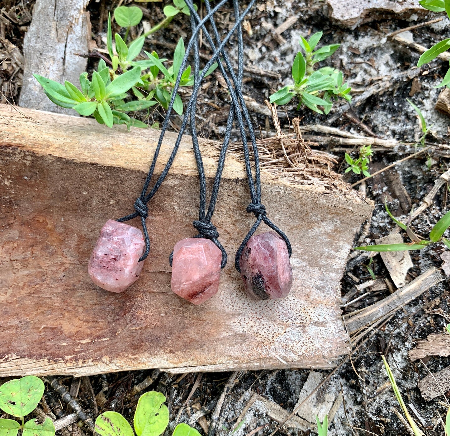 "Aberration" Strawberry Quartz Crystal Nugget Necklace