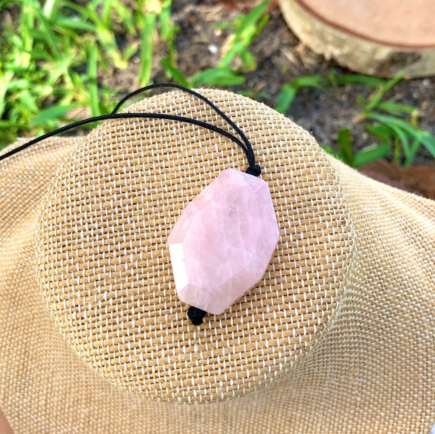 "Lovebomb" Pink Rose Quartz Bohemian Stone Cotton Looped Necklace