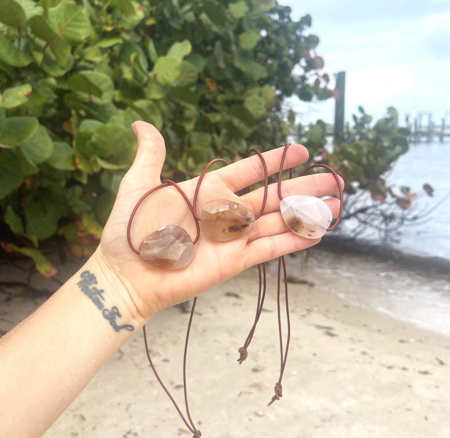 "Undiscovered Latitudes" Natural Agate Boho Crystal Gemstone Leather Necklace