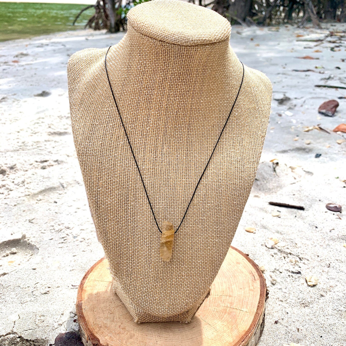 "Beachwalk" Yellow Lemon Crackled Citrine Cord Necklace