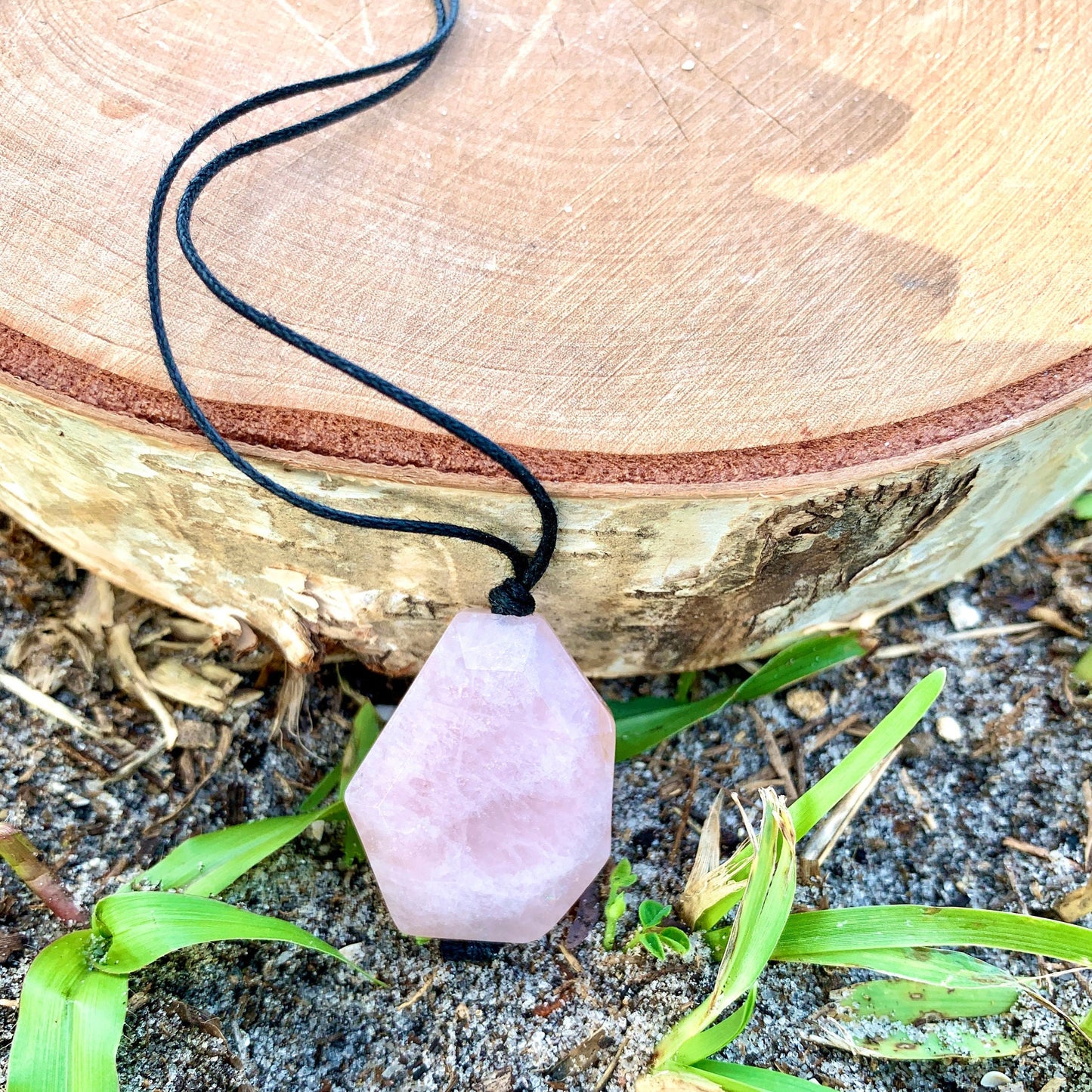 "Lovebomb" Pink Rose Quartz Bohemian Stone Cotton Looped Necklace