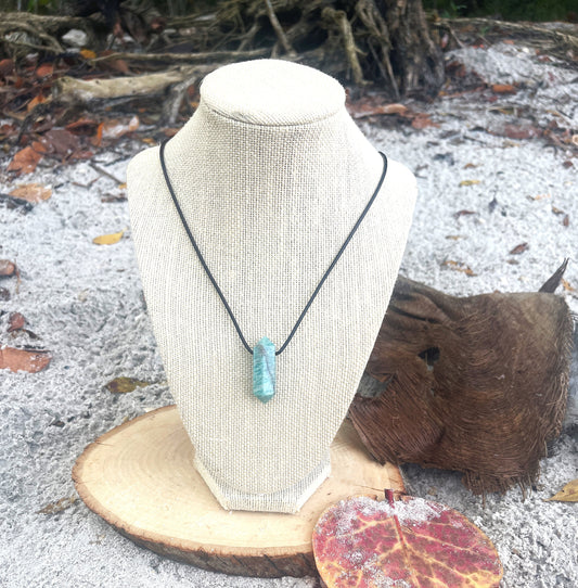 "Andies"  Peruvian Amazonite Crystal Point Leather Necklace