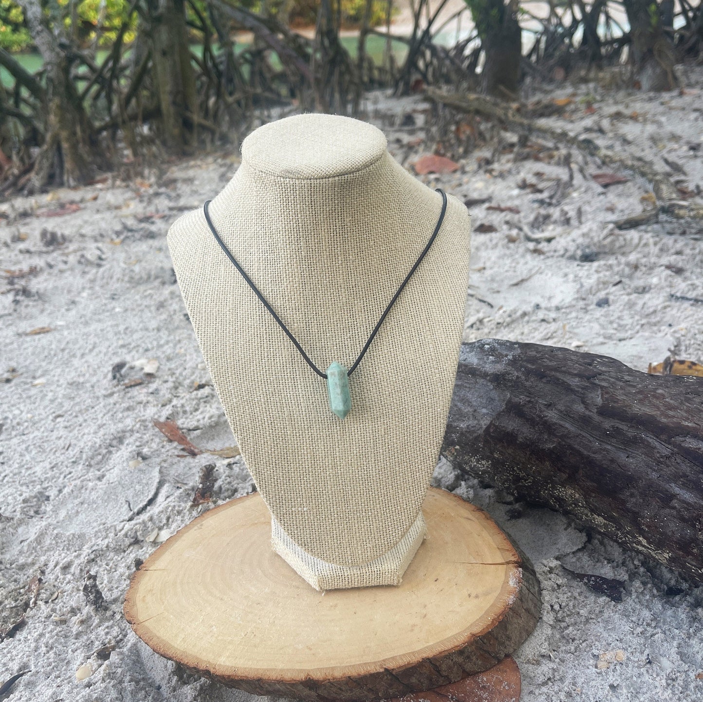 "Andies"  Peruvian Amazonite Crystal Point Leather Necklace