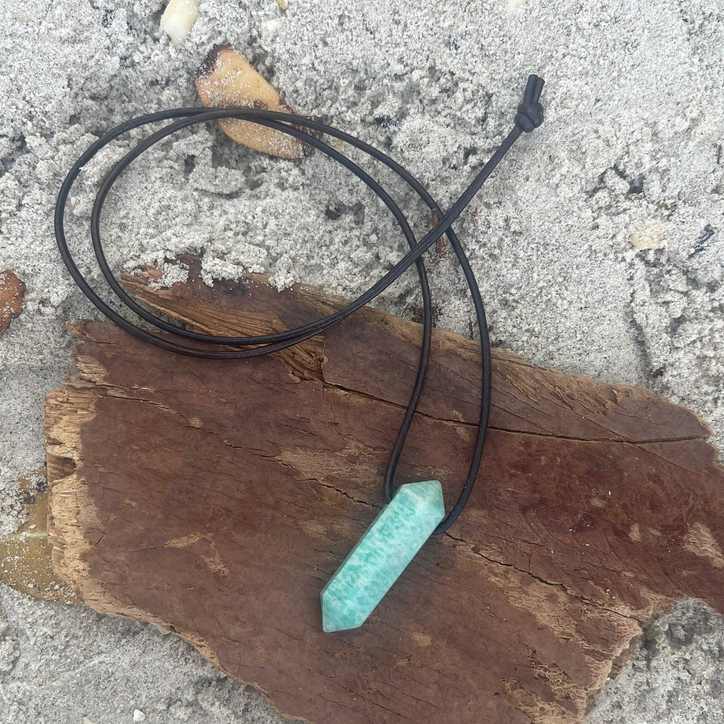 "Andies"  Peruvian Amazonite Crystal Point Leather Necklace