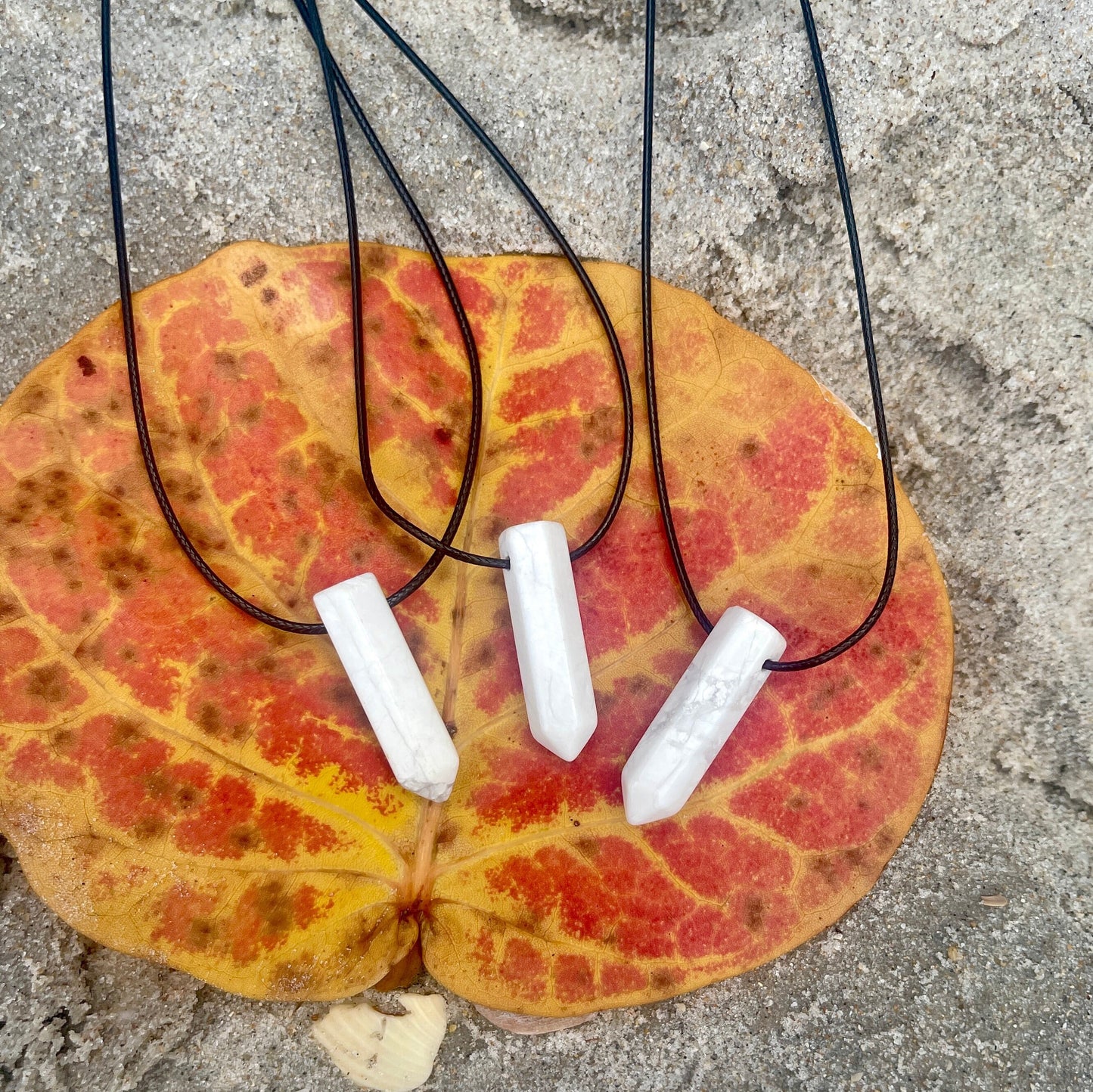 "Ancient Pillar" White Marble Howlite Crystal  Cotton Necklace