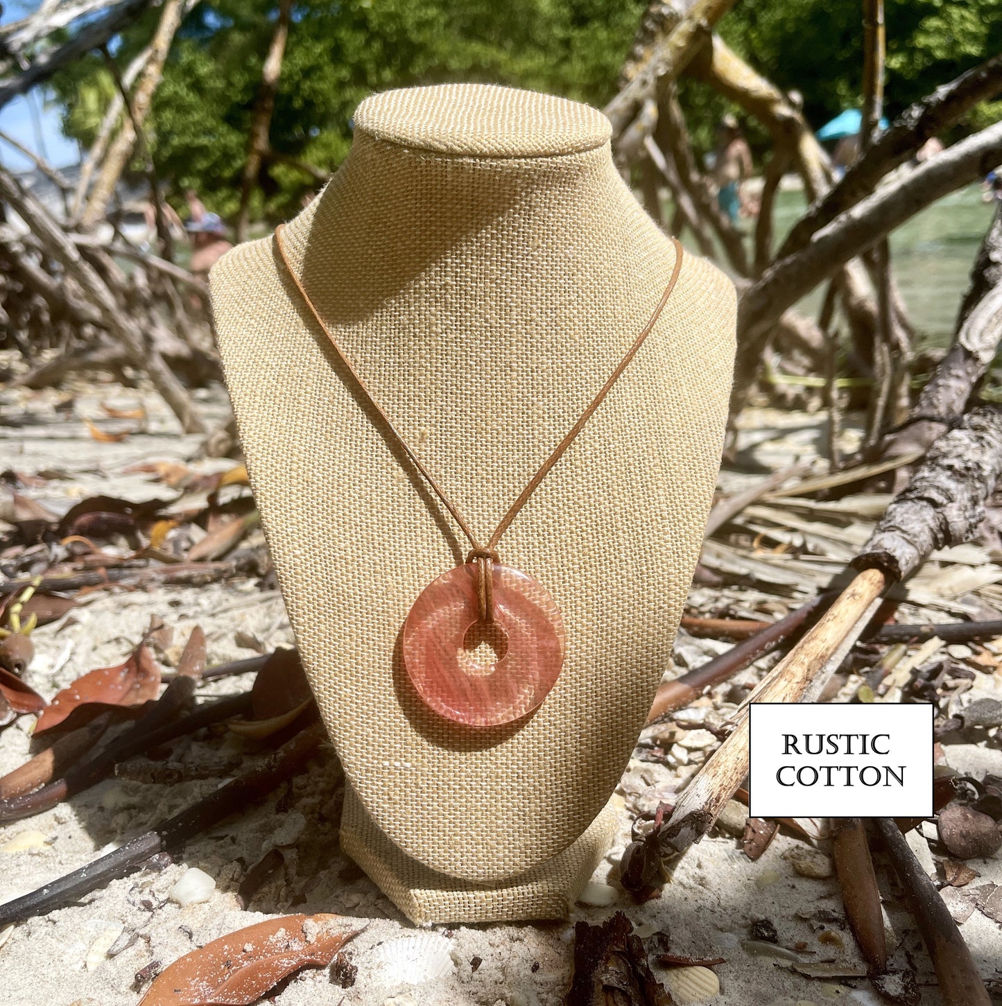 "Ibiza Sunset" Cherry Quartz Glass Donut Cotton Necklace